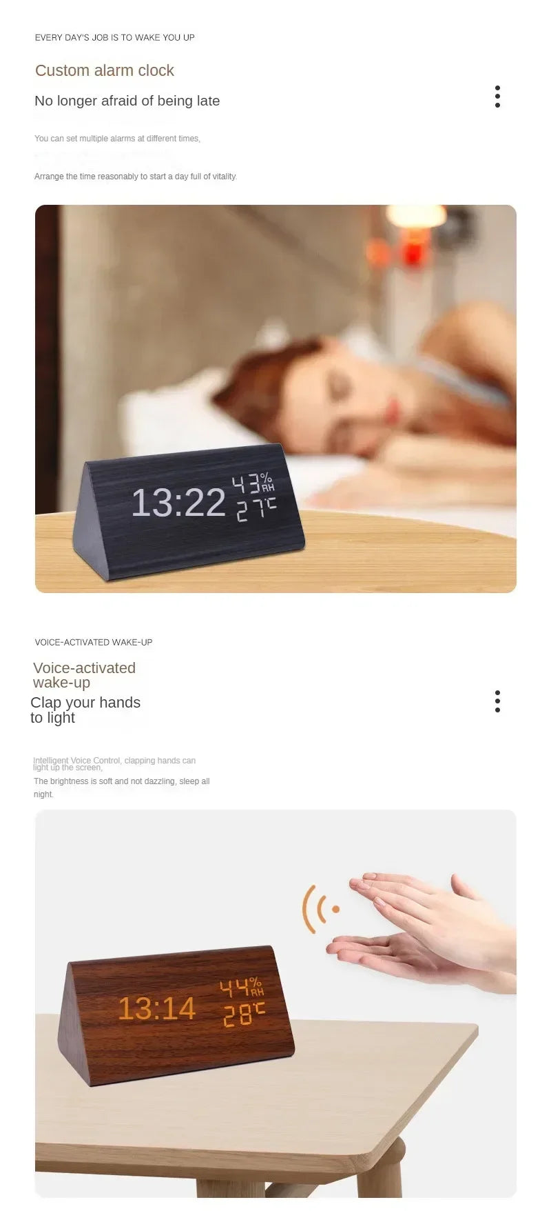 LED Student Alarm Clock Simple Wall Clock Temperature Display Sound Control Table Clock Desktop Home Decor Garden