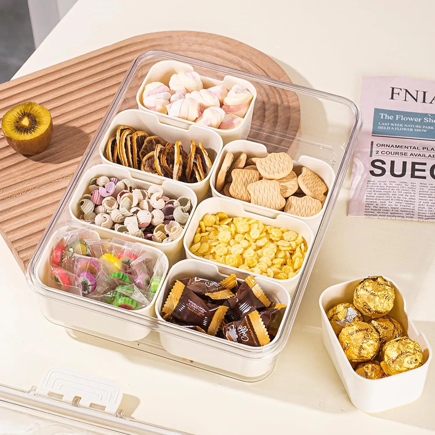 8 Grid Snack Box With Lid Portable Travel Charcuterie Board Refrigerator Food Storage Organizer Container