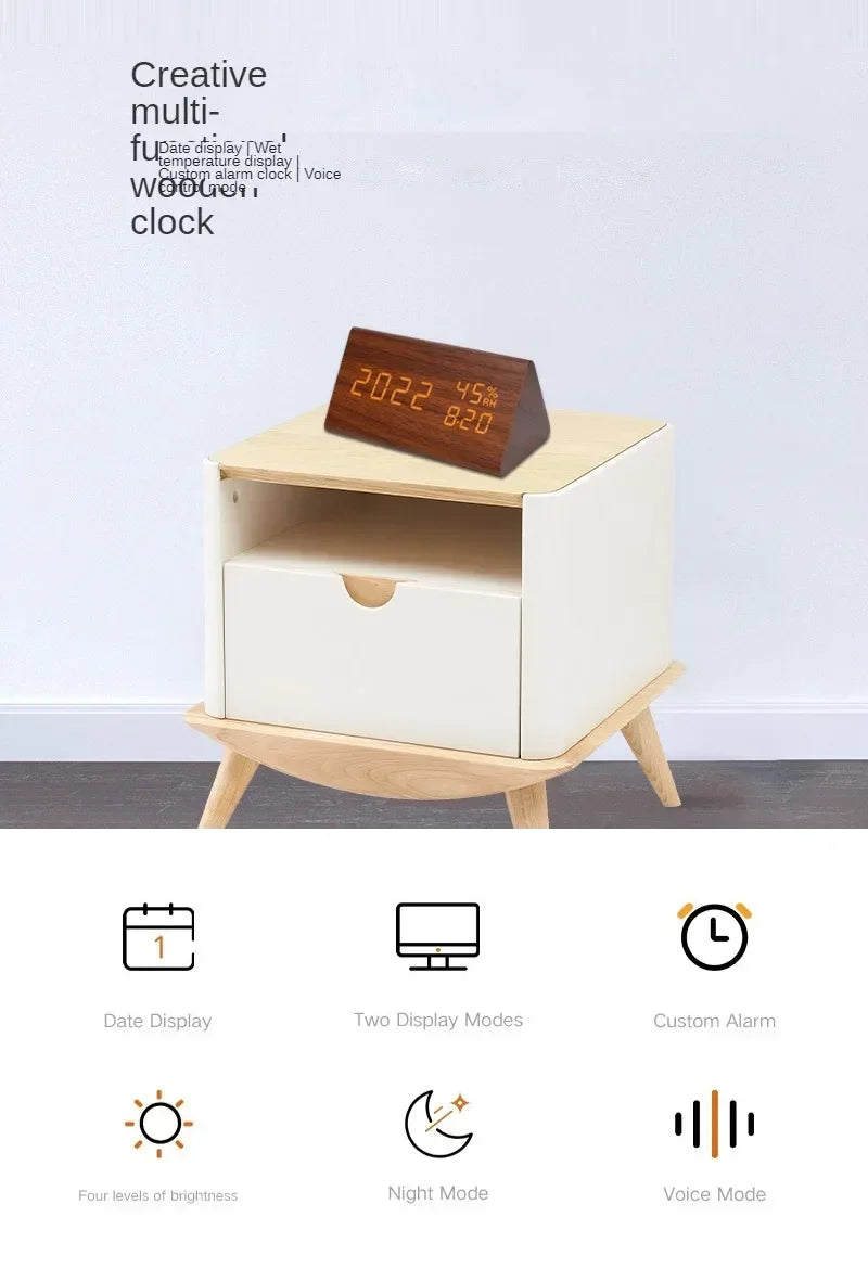 LED Student Alarm Clock Simple Wall Clock Temperature Display Sound Control Table Clock Desktop Home Decor Garden