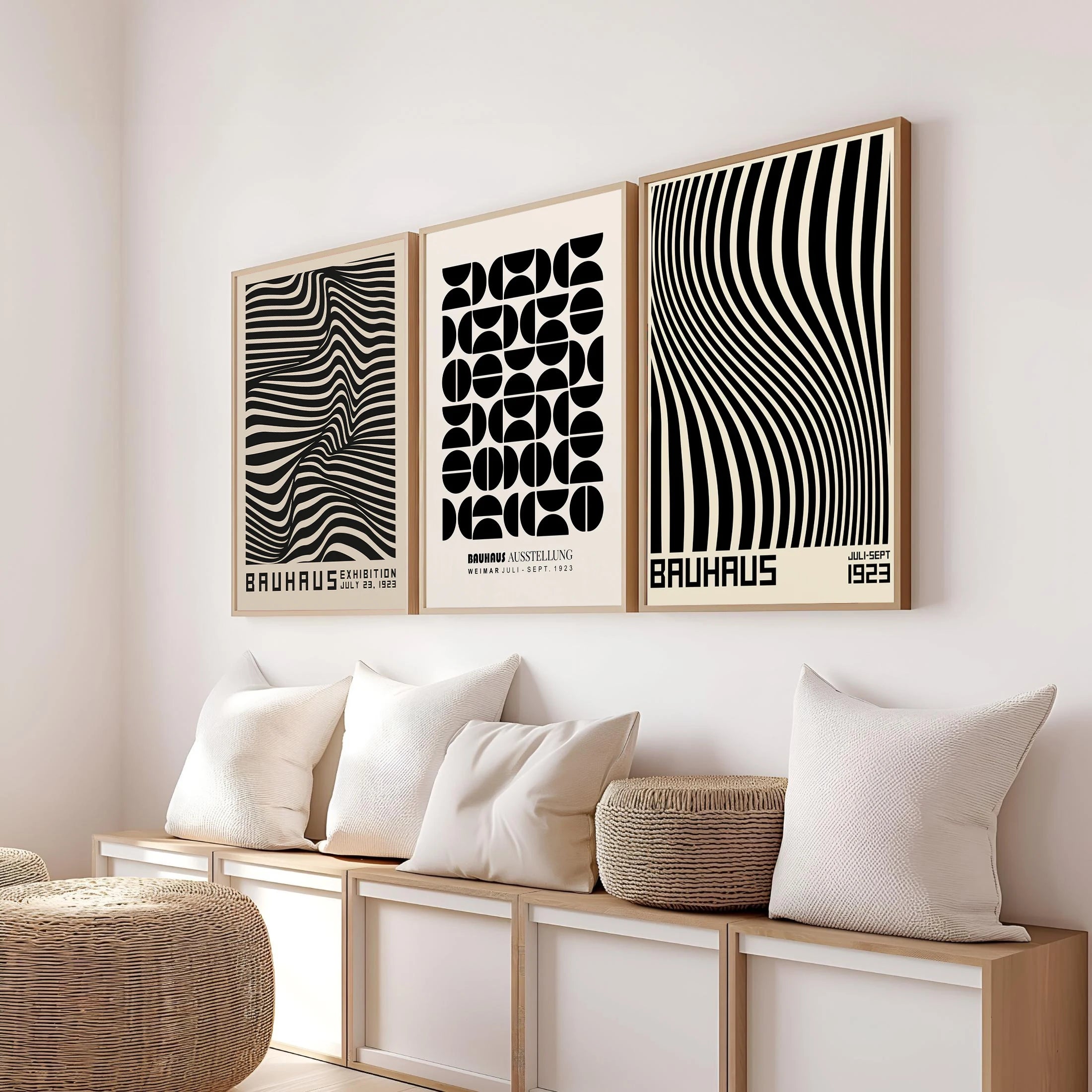 Abstract Orange Bauhaus Geometric Poster Pop Art Sunrise & Bicycle Wall Art Prints for Modern Living Room Dormitory Home Decor