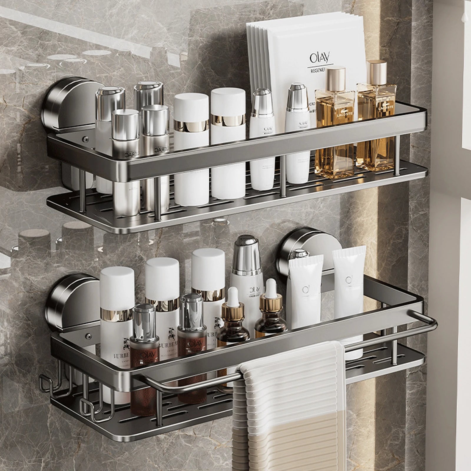 Suction Cup Bathroom Shelf No Drill Wall Mounted Shampoo Bottle Shower Rack Toilet Storage Rack Aluminum Bathroom Kitchen