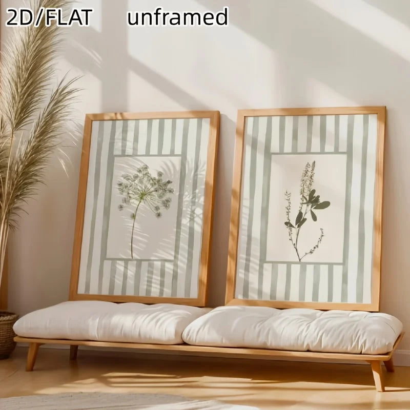 2pcs Retro Sage Green Floral Wall Decor Posters, Unframed Rustic Style Plant Wall Art Prints for Bedroom and Living Room Decor