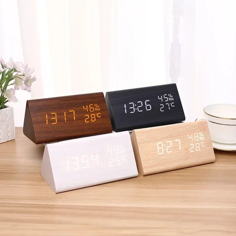 LED Student Alarm Clock Simple Wall Clock Temperature Display Sound Control Table Clock Desktop Home Decor Garden