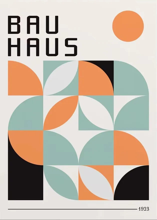Abstract Orange Bauhaus Geometric Poster Pop Art Sunrise & Bicycle Wall Art Prints for Modern Living Room Dormitory Home Decor