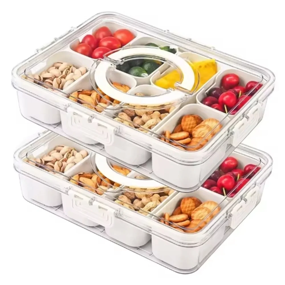 8 Grid Snack Box With Lid Portable Travel Charcuterie Board Refrigerator Food Storage Organizer Container
