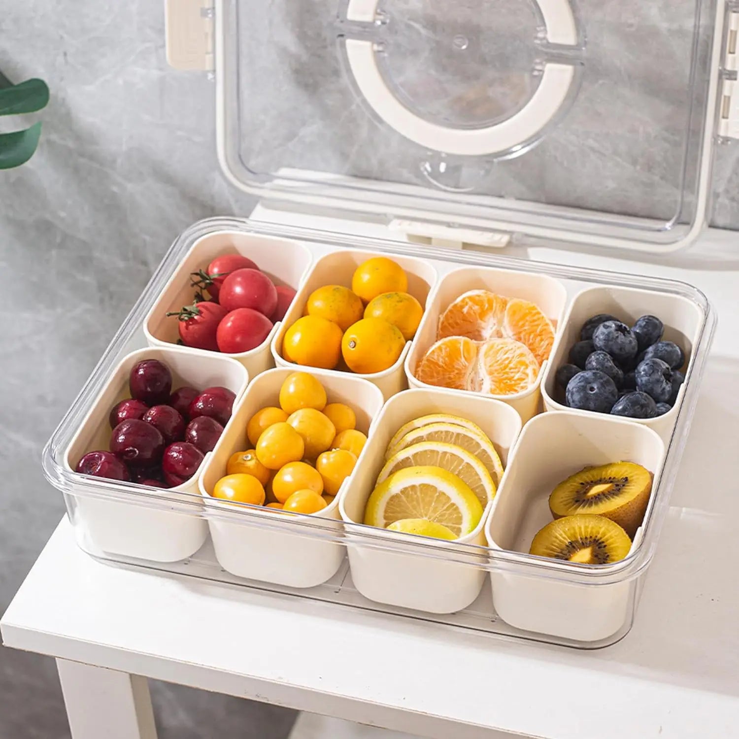 8 Grid Snack Box With Lid Portable Travel Charcuterie Board Refrigerator Food Storage Organizer Container