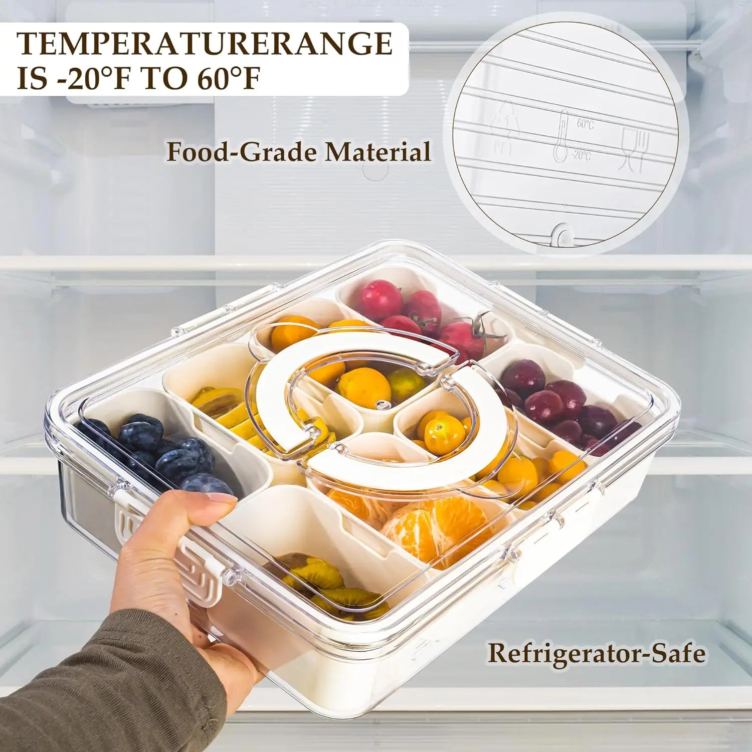 8 Grid Snack Box With Lid Portable Travel Charcuterie Board Refrigerator Food Storage Organizer Container
