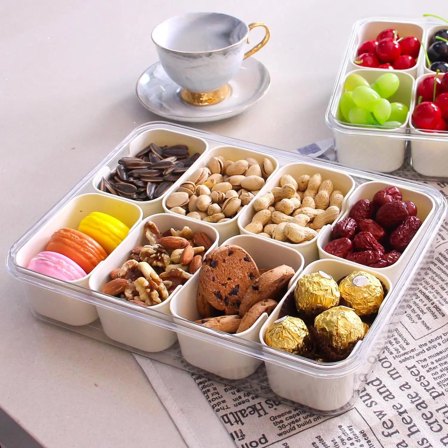 8 Grid Snack Box With Lid Portable Travel Charcuterie Board Refrigerator Food Storage Organizer Container