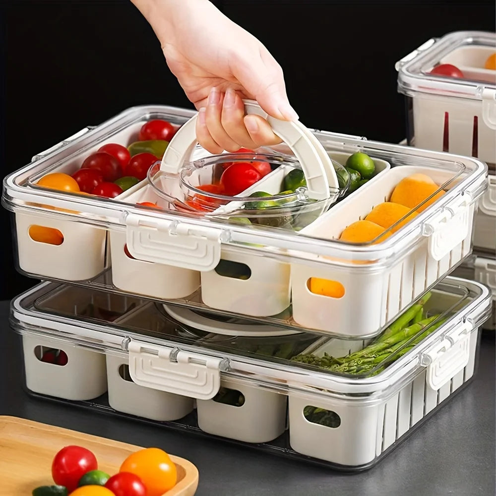 8 Grid Snack Box With Lid Portable Travel Charcuterie Board Refrigerator Food Storage Organizer Container
