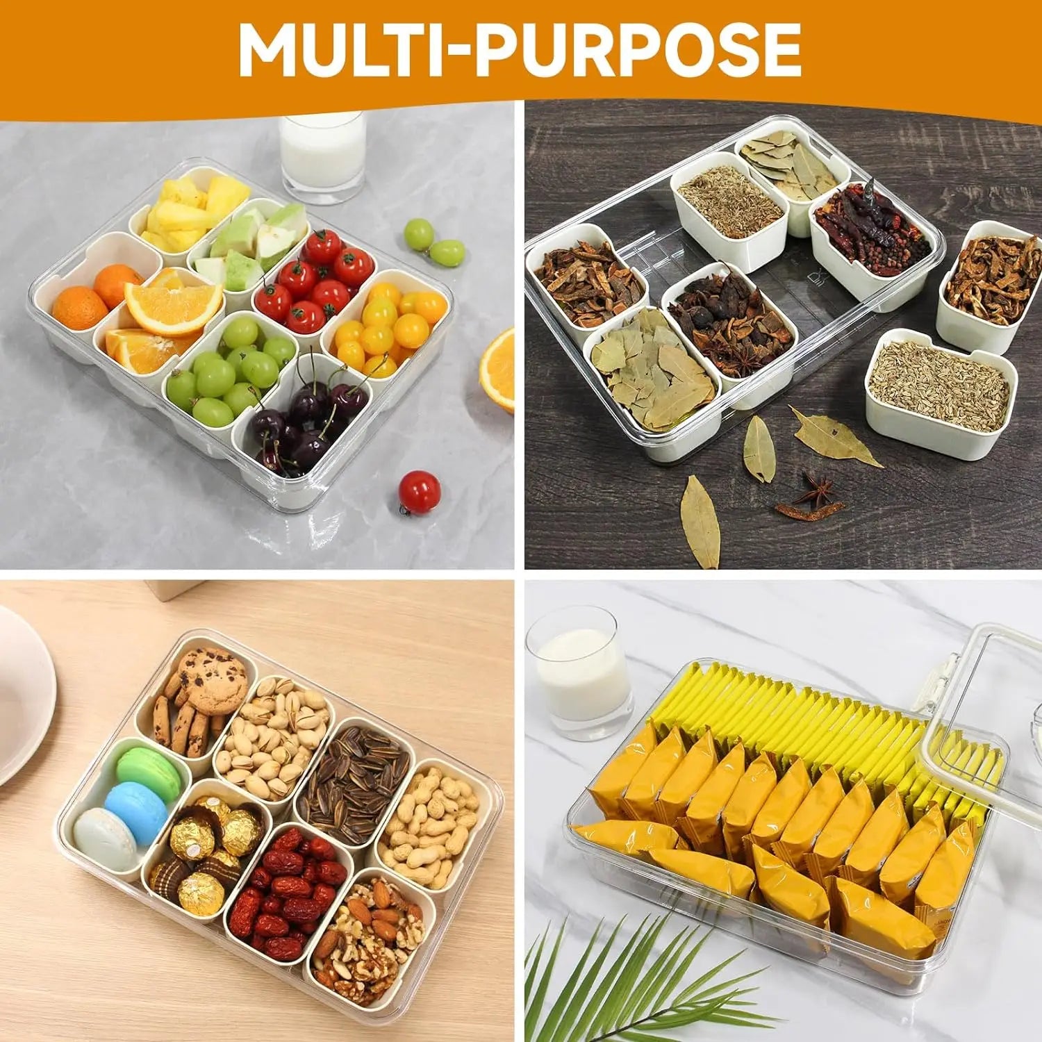 8 Grid Snack Box With Lid Portable Travel Charcuterie Board Refrigerator Food Storage Organizer Container