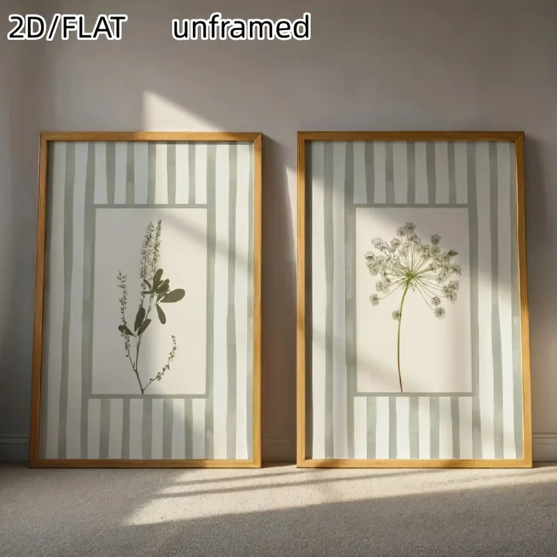 2pcs Retro Sage Green Floral Wall Decor Posters, Unframed Rustic Style Plant Wall Art Prints for Bedroom and Living Room Decor
