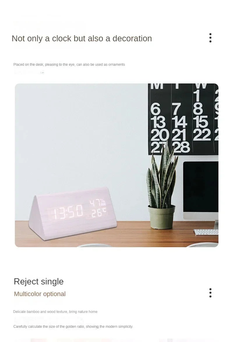 LED Student Alarm Clock Simple Wall Clock Temperature Display Sound Control Table Clock Desktop Home Decor Garden