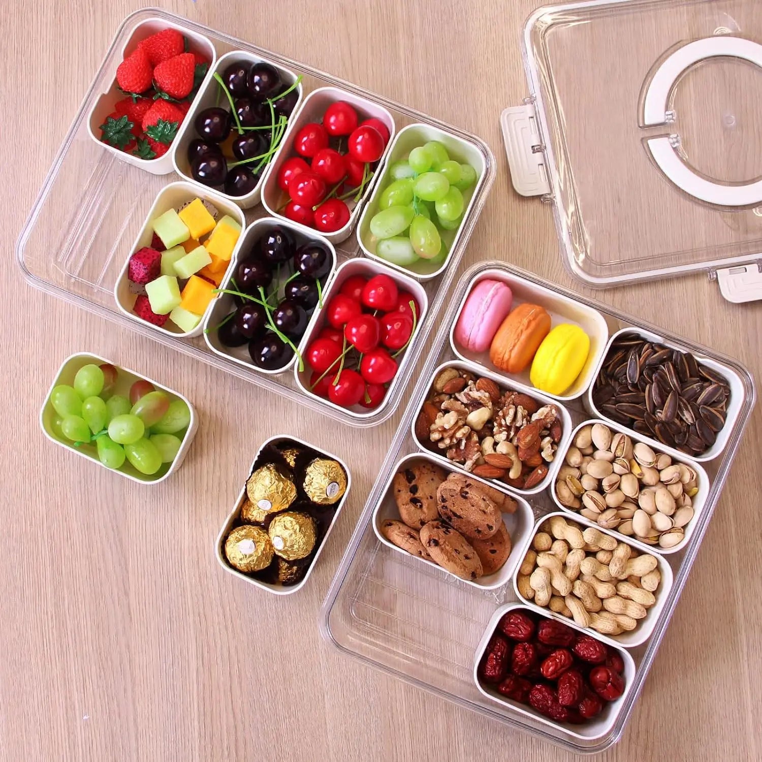 8 Grid Snack Box With Lid Portable Travel Charcuterie Board Refrigerator Food Storage Organizer Container